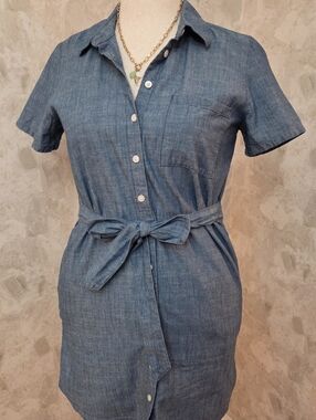 J.Crew Re-Imagined Chambray Denim Shirt Dress Belted Pockets 100% Cotton Size 6P